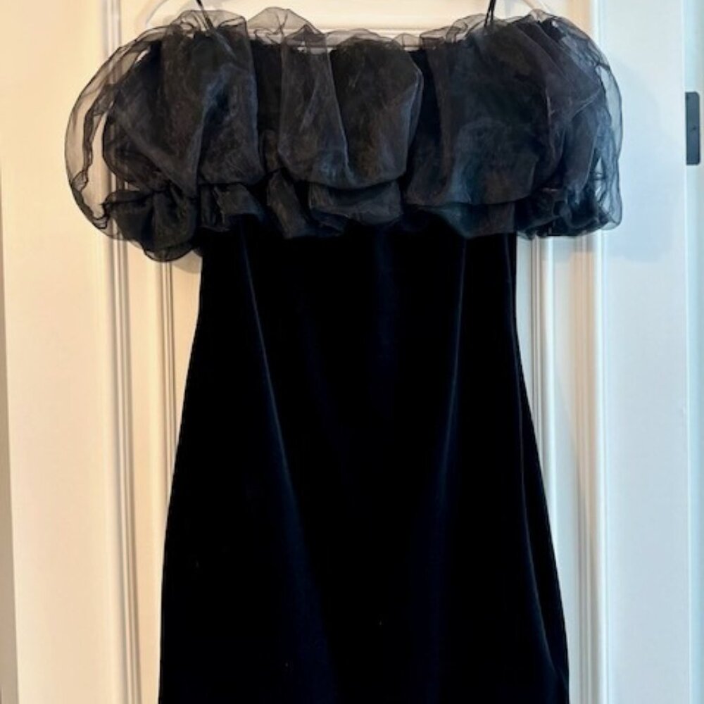 "Chelsea28" Black Velvet and Tulle Ruffle Mini Dress